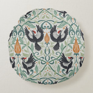 Pattern with Ivory-billed woodpeckers Round Pillow