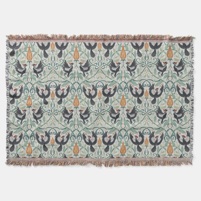 Pattern with Ivory-billed woodpeckers Throw Blanket (Front)