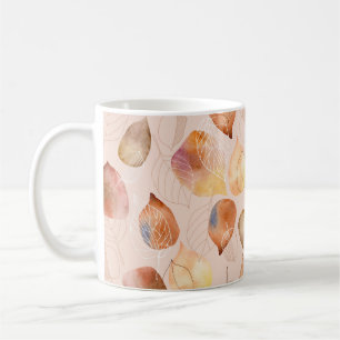 Pattern with leaves. Graphic and watercolor leaf.  Coffee Mug