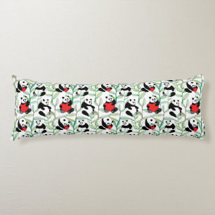 pattern with lovely pandas with hearts body pillow