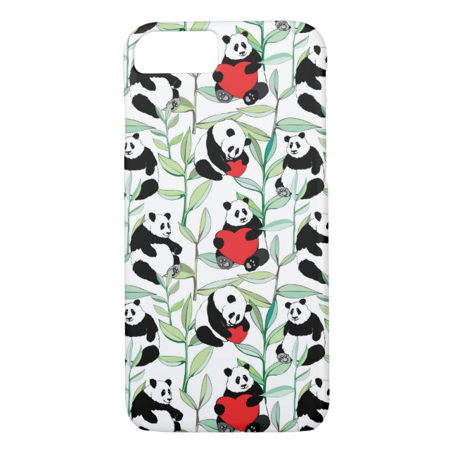 pattern with lovely pandas with hearts Case-Mate iPhone case (Back)