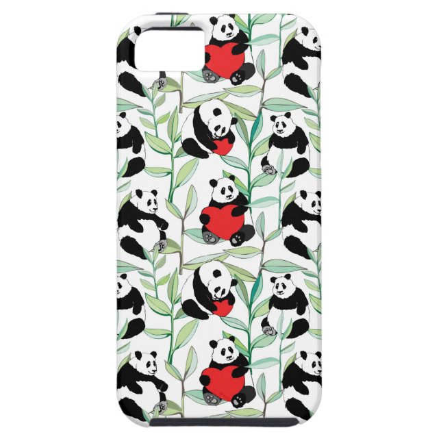 pattern with lovely pandas with hearts Case-Mate iPhone case (Back)