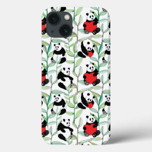 pattern with lovely pandas with hearts iPhone 13 case