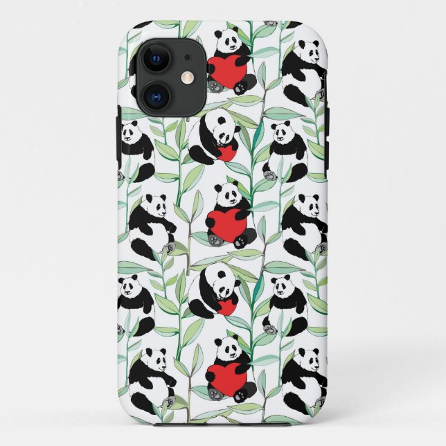 pattern with lovely pandas with hearts Case-Mate iPhone case (Back)