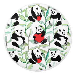 pattern with lovely pandas with hearts ceramic knob