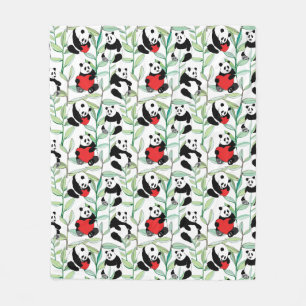 pattern with lovely pandas with hearts fleece blanket
