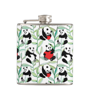 pattern with lovely pandas with hearts hip flask