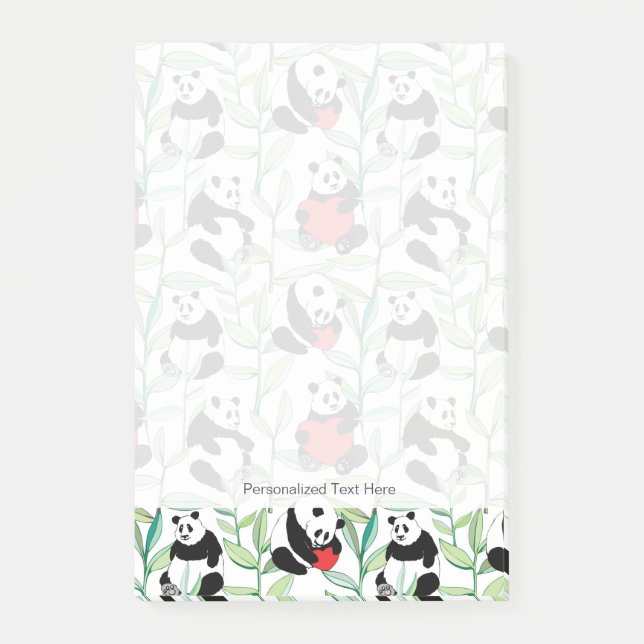 pattern with lovely pandas with hearts post-it notes (Front)