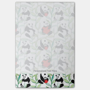 pattern with lovely pandas with hearts post-it notes