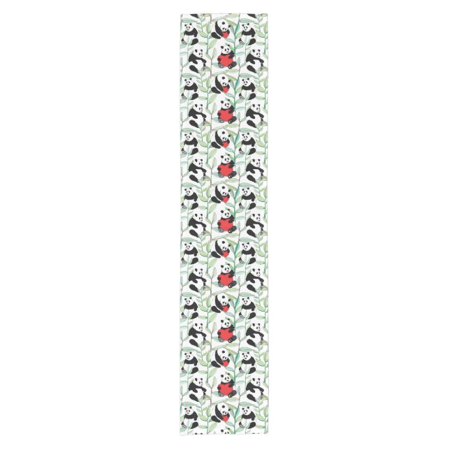 pattern with lovely pandas with hearts short table runner (Front)