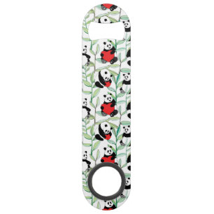 pattern with lovely pandas with hearts speed bottle opener