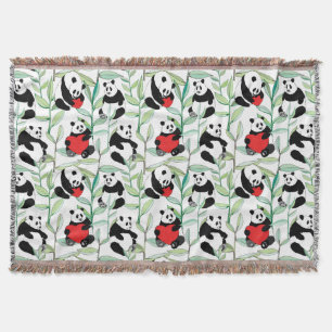 pattern with lovely pandas with hearts throw blanket