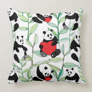 pattern with lovely pandas with hearts throw pillow