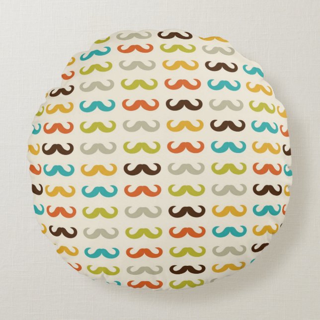 Pattern with moustache round pillow (Front)