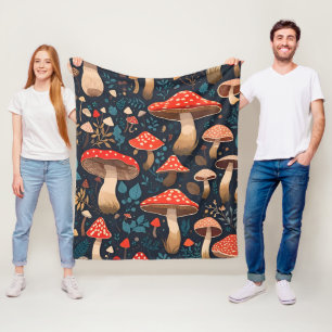 Pattern with mushrooms fleece blanket