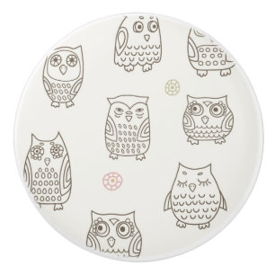 Pattern with owls ceramic knob