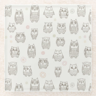 Pattern with owls glass coaster
