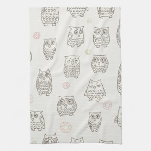 Pattern with owls kitchen towel