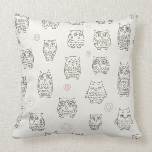 Pattern with owls throw pillow