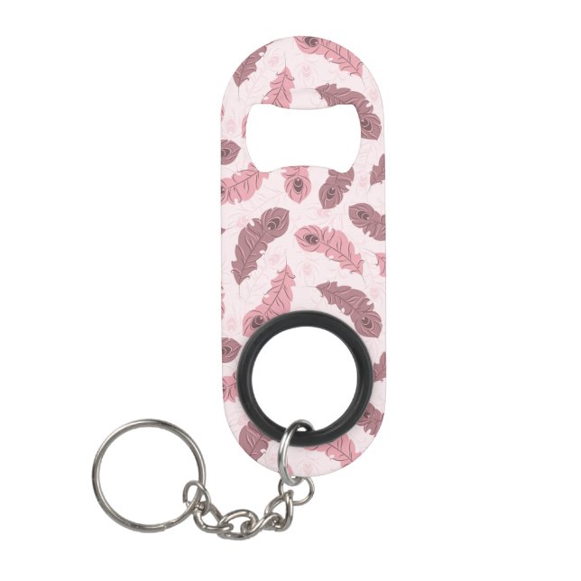 pattern with peacock feathers mini bottle opener (Front)