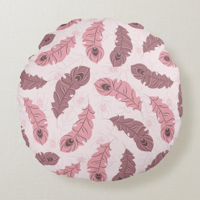 pattern with peacock feathers round pillow (Front)