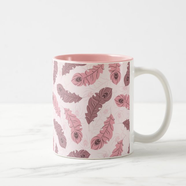 pattern with peacock feathers Two-Tone coffee mug (Right)