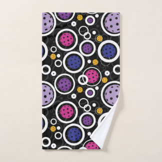 Pattern with Pickleballs on black Hand Towel