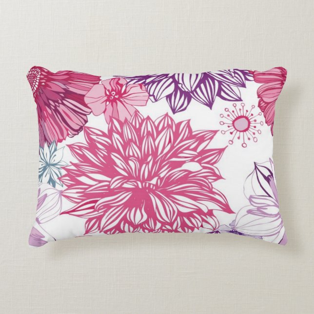 Pattern with pink asters and dahlia accent pillow (Front)