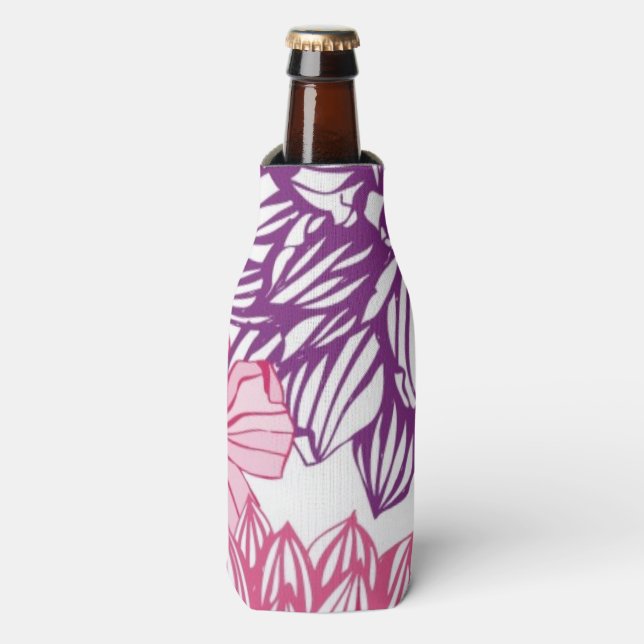 Pattern with pink asters and dahlia bottle cooler (Bottle Front)