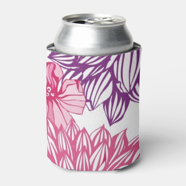 Pattern with pink asters and dahlia can cooler (Can Front)