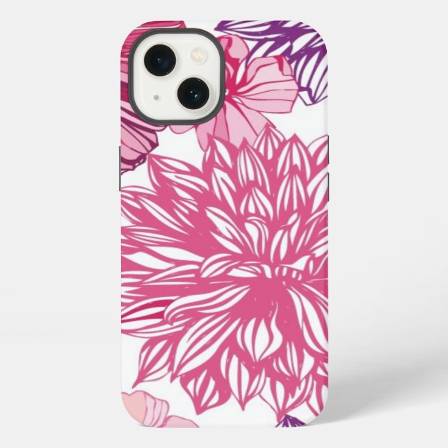 Pattern with pink asters and dahlia iPhone case (Back)