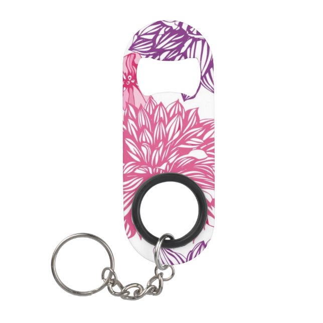 Pattern with pink asters and dahlia keychain bottle opener (Front)