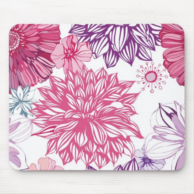 Pattern with pink asters and dahlia mouse pad (Front)