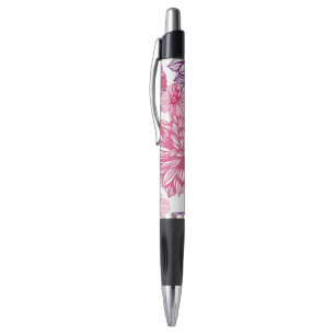 Pattern with pink asters and dahlia pen