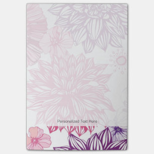 Pattern with pink asters and dahlia post-it notes