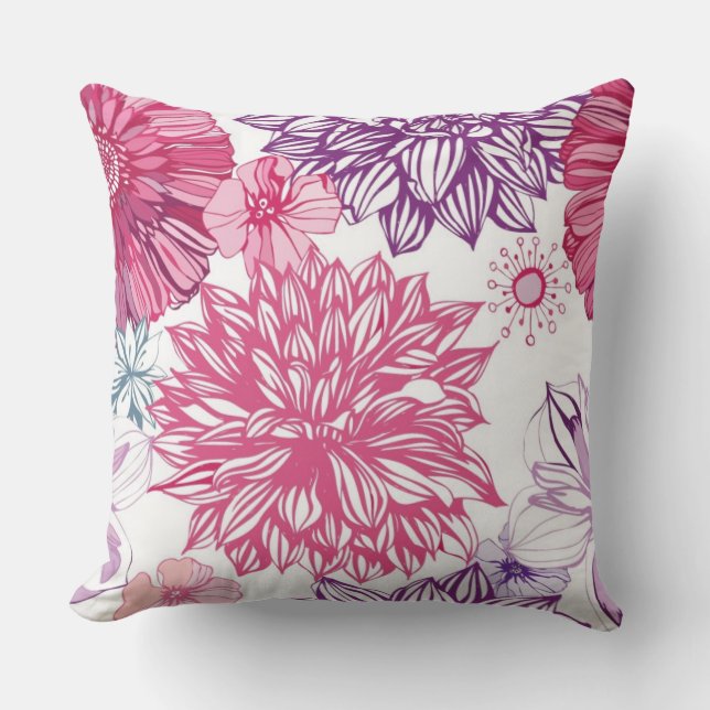 Pattern with pink asters and dahlia throw pillow (Front)