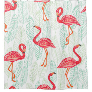 Pattern with pink flamingo ornaments on a backgrou