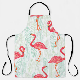Pattern with pink flamingo ornaments on a backgrou apron