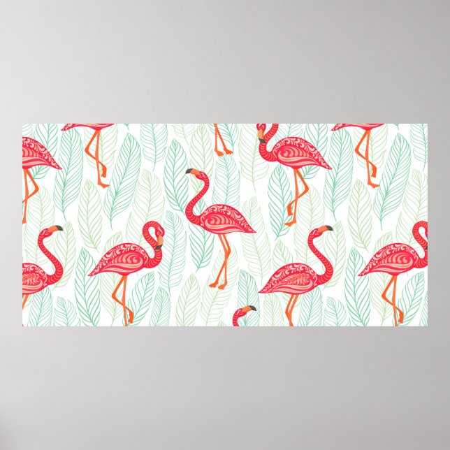 Pattern with pink flamingo ornaments on a backgrou poster (Front)