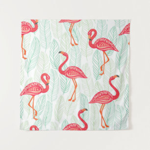 Pattern with pink flamingo ornaments on a backgrou tapestry