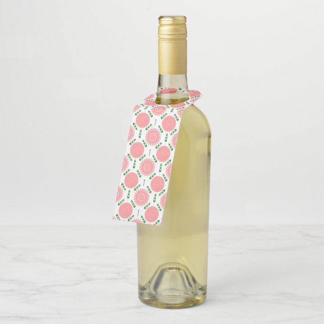  pattern with pink flowers   bottle tag (Angled)