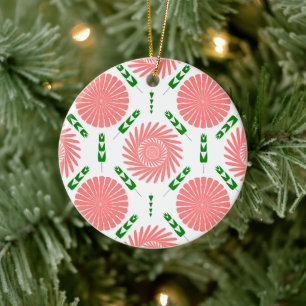 pattern with pink flowers ceramic ornament