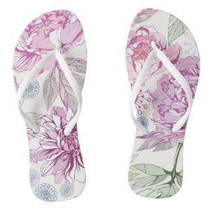 Pattern with pink flowers flip flops