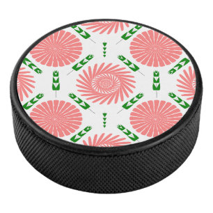 pattern with pink flowers hockey puck