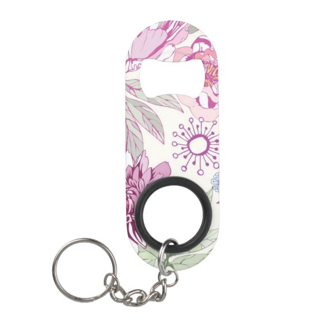 Pattern with pink flowers keychain bottle opener (Front)