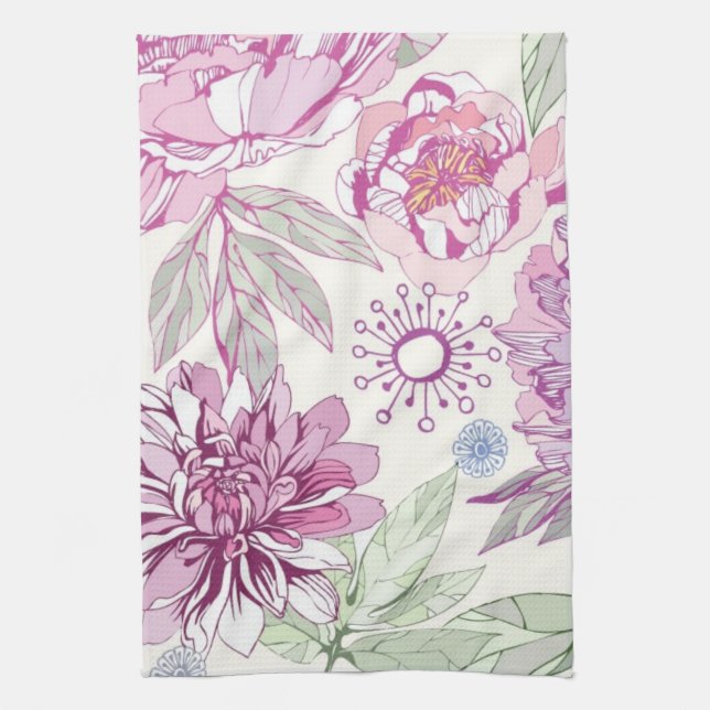 Pattern with pink flowers kitchen towel (Vertical)