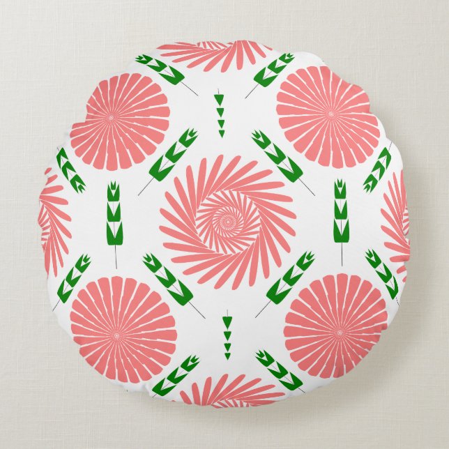  pattern with pink flowers   round pillow (Front)