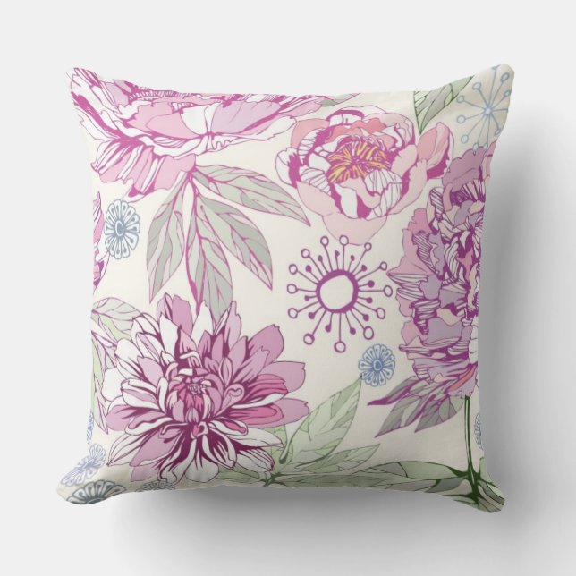 Pattern with pink flowers throw pillow (Front)