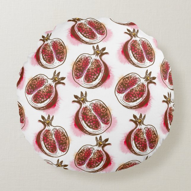 Pattern with pomegranate round pillow (Front)