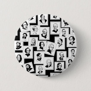 Pattern with portraits of the greatest composers 2 inch round button